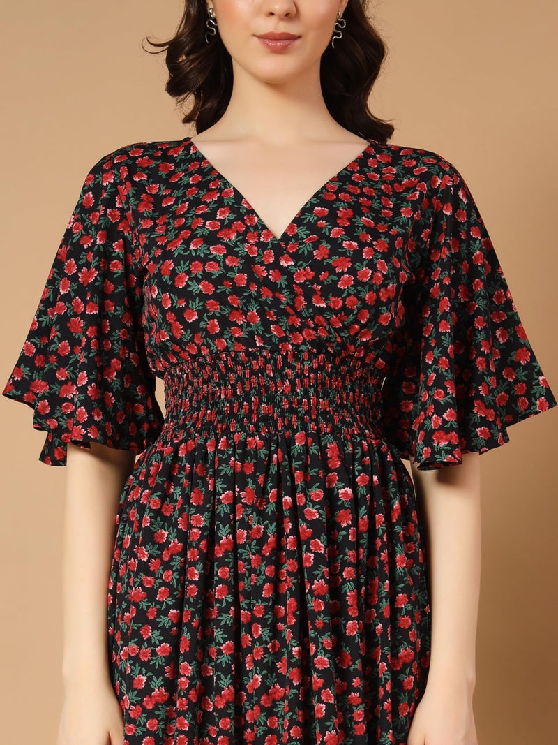 KZULLY | Beautiful Floral Pattern & Flared Sleeve | Print Midi Dress | Eye-Catching Design | Perfect for Casual, Office Flattering Fit and Soft, Comfortable Fabric - Image 2