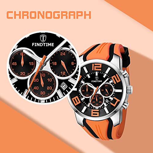 findtime Orange Mens Sport Watches for Men Reloj para Hombre Colorful Analog Wrist Watch Chronograph for Running Training Stopwatch - Image 3