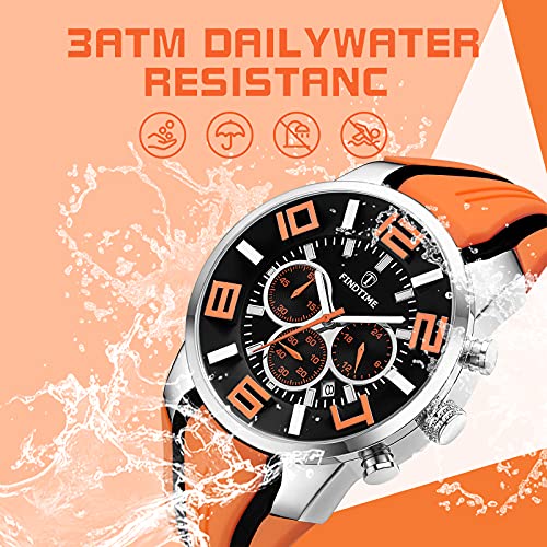 findtime Orange Mens Sport Watches for Men Reloj para Hombre Colorful Analog Wrist Watch Chronograph for Running Training Stopwatch - Image 4