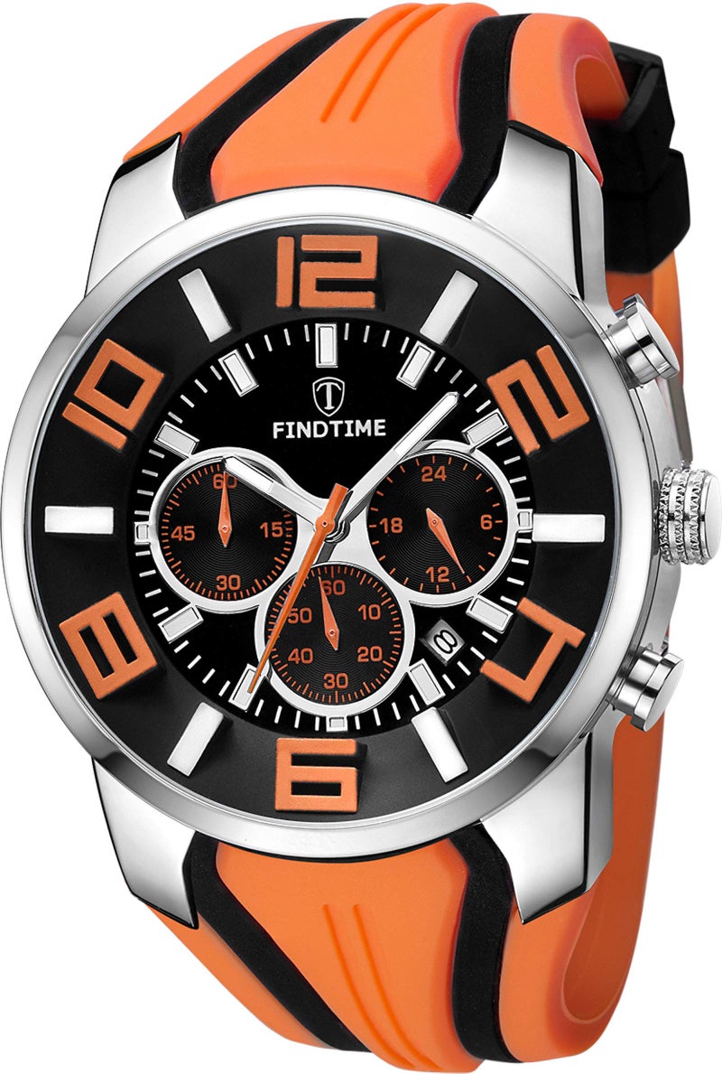 findtime Orange Mens Sport Watches for Men Reloj para Hombre Colorful Analog Wrist Watch Chronograph for Running Training Stopwatch - Image 1