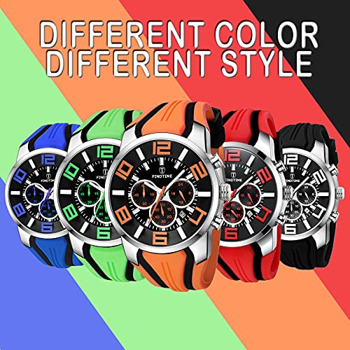 findtime Orange Mens Sport Watches for Men Reloj para Hombre Colorful Analog Wrist Watch Chronograph for Running Training Stopwatch - Image 2