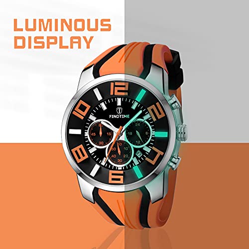 findtime Orange Mens Sport Watches for Men Reloj para Hombre Colorful Analog Wrist Watch Chronograph for Running Training Stopwatch - Image 5