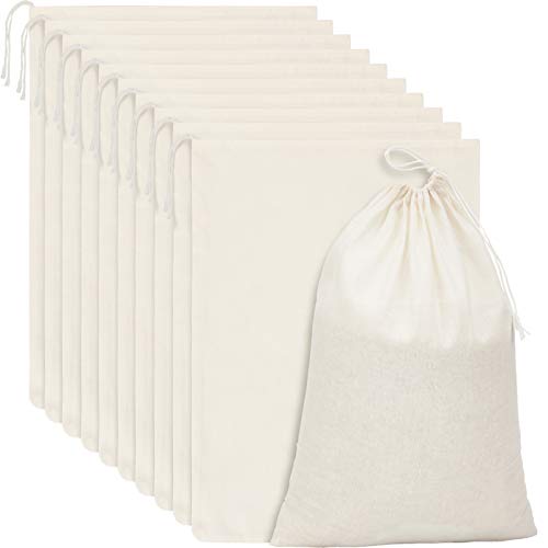 Pangda 15 Packs Muslin Bags with Drawstring Canvas Large Storage Cloth Bags Bulk Cotton Reusable Grocery Sacks DIY Craft Sachet Sacks for Party Wedding Home Storage, Natural Color(13.8 x 10 Inches) - Image 1
