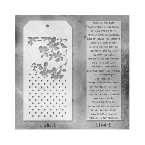 Tim Holtz Collection Stamper's Anonymous Tim Holtz Polka Dot Blossom Sayings Mixed Media Stamp and Stencil Set THMM113 - Image 1