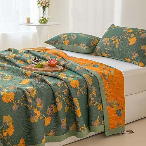 Purefair 100% Cotton Jacquard Quilt Floral Ginkgo Leaves Print,Soft Muslin Bed Cover 3 Layers Reversible Bedspread Coverlet Breathable Lightweight Bedding,Full/Queen(78"x94"), No Pillow Sham - Image 4