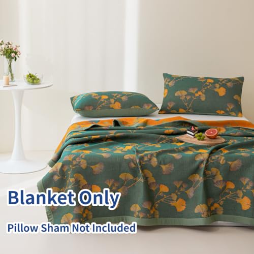 Purefair 100% Cotton Jacquard Quilt Floral Ginkgo Leaves Print,Soft Muslin Bed Cover 3 Layers Reversible Bedspread Coverlet Breathable Lightweight Bedding,Full/Queen(78"x94"), No Pillow Sham - Image 2