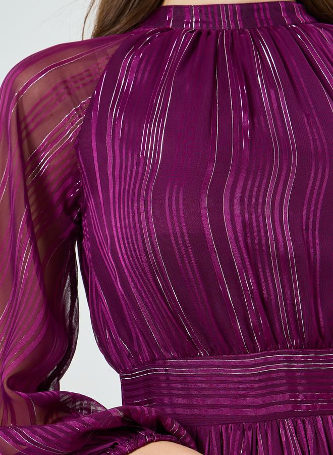 ستايلي فستان طويل بارز الملمس بحافة واسعة وأكمام طويلة - Image 5