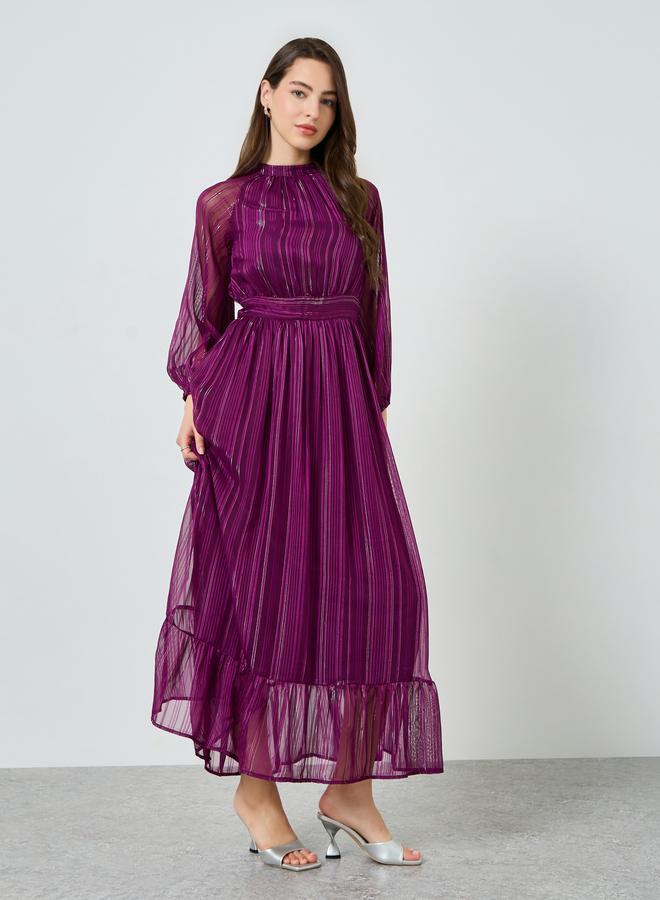 ستايلي فستان طويل بارز الملمس بحافة واسعة وأكمام طويلة - Image 4