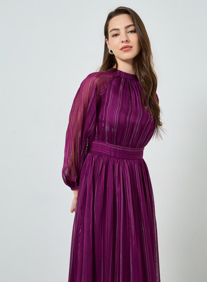 ستايلي فستان طويل بارز الملمس بحافة واسعة وأكمام طويلة - Image 3