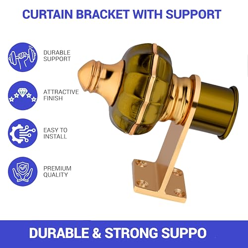GHAR DWAR Curtain Bracket Parda Holder Aluminium with Support 1 Inch Rod Pocket Finials Door and Window Rod Support for Window & Door Curtain Fitting (Pack of 1, Green) - Image 5