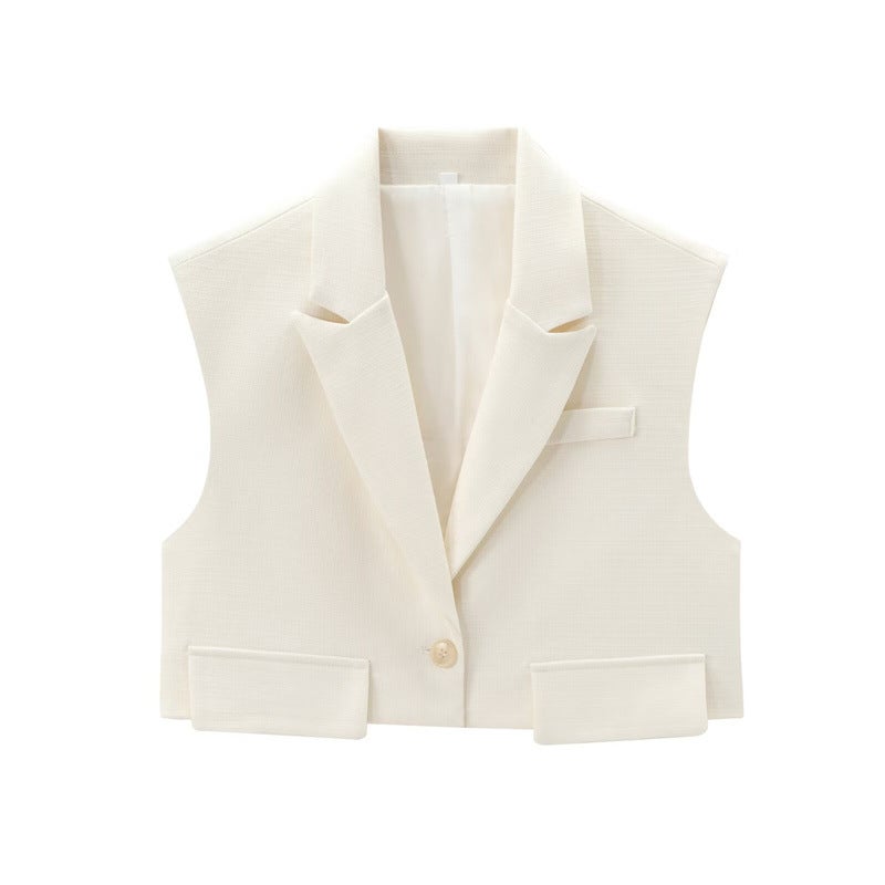 Za Womens European and American Cross-Border 2024 Summer New Commuting Style Flap Decorated Short Vest + Pleated Wide Leg Pants Top