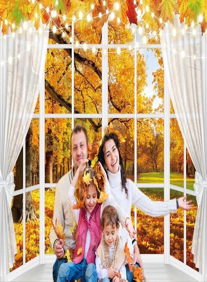 RUYI Autumn Window Photography Backdrop 7x5FT White Curtains Fall Forest Scene Background Autumn Thanksgiving Party Decorations Supplies Photo Props - Image 4