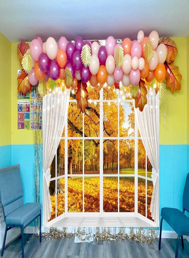 RUYI Autumn Window Photography Backdrop 7x5FT White Curtains Fall Forest Scene Background Autumn Thanksgiving Party Decorations Supplies Photo Props - Image 3