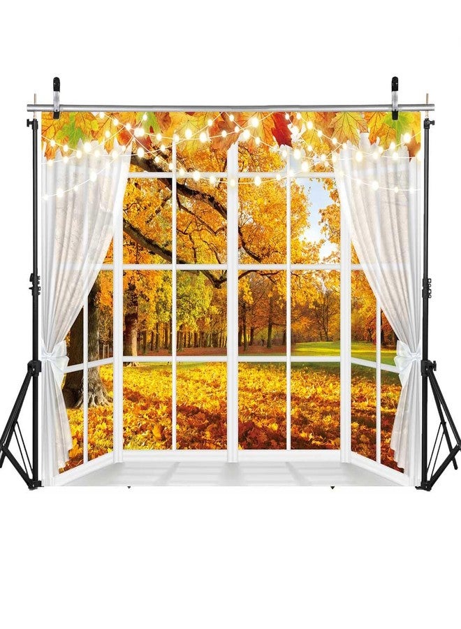 RUYI Autumn Window Photography Backdrop 7x5FT White Curtains Fall Forest Scene Background Autumn Thanksgiving Party Decorations Supplies Photo Props - Image 2