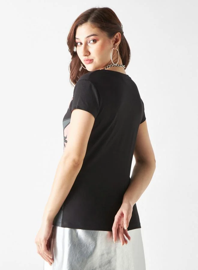 SP Characters Tom and Jerry Print Round Neck T-shirt with Short Sleeves