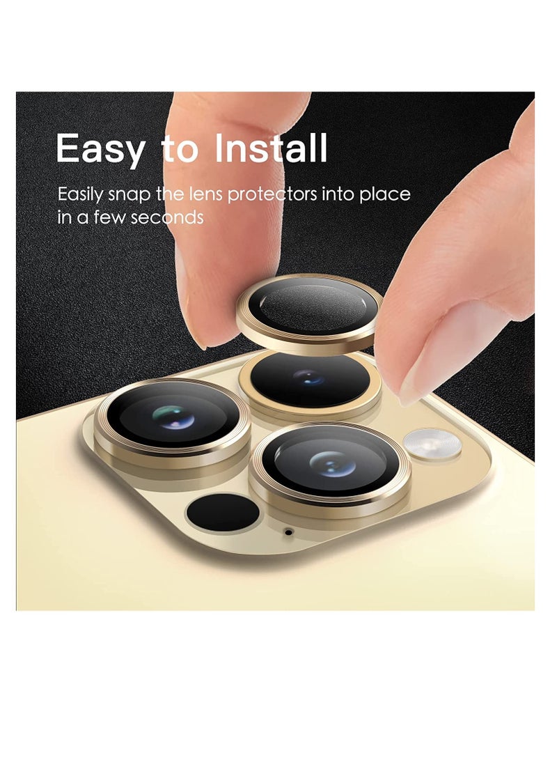 ELTRAZONE Camera Lens Protector for iPhone 14 Pro 6.1-Inch and iPhone 14 Pro Max 6.7-Inch, 9H Tempered Glass Metal Individual Ring Cover, HD Clear, 3-Pack (Gold) - Image 5