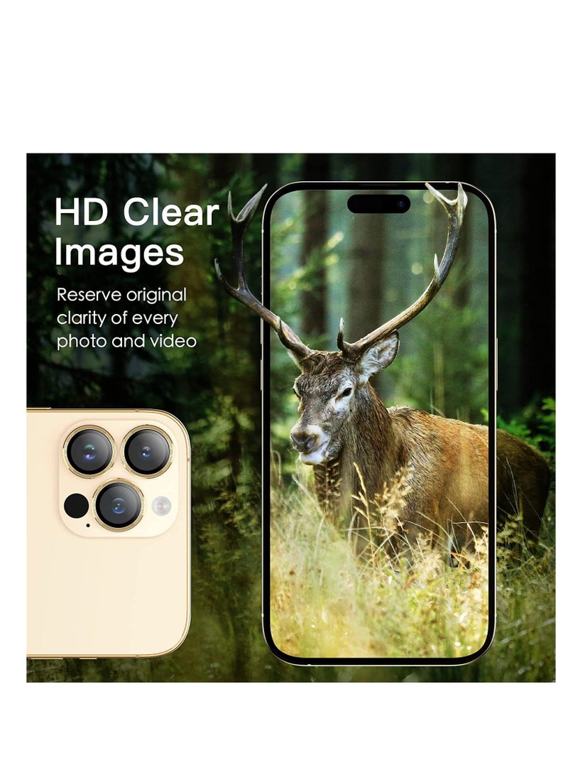 ELTRAZONE Camera Lens Protector for iPhone 14 Pro 6.1-Inch and iPhone 14 Pro Max 6.7-Inch, 9H Tempered Glass Metal Individual Ring Cover, HD Clear, 3-Pack (Gold) - Image 3