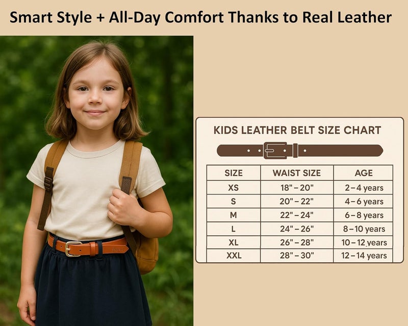 Flyer Girls Belt – Pack of 1 Genuine Leather Belt for Kids with Adjustable Buckle for Jeans, Dress, School Uniform – Stylish Belt for Girls – TAN1381 - Image 3