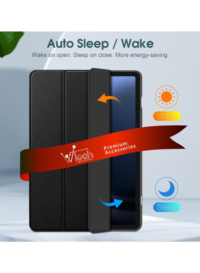دبليو تيك غطاء حماية ذكي قابل للطي تلقائياً من الجلد لهاتف سامسونج جالاكسي تاب S9 الترا 5G 14.6 بوصة X910، X916B 2023 أسود - Image 2