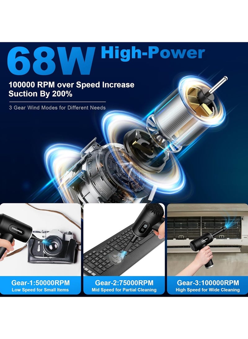 Air Duster-3 Gear Adjustable Electric Air Duster with LED Light, Rechargeable Cordless Air Blower for Keyboard Electric Devices Cleaning. Replaces Compressed Air Cans  - Image 2