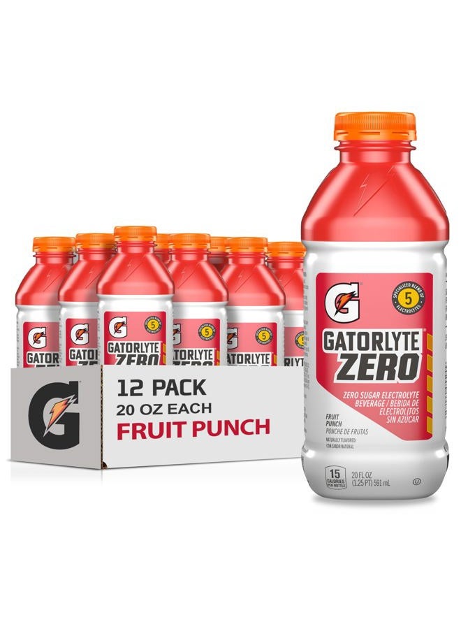 Gatorlyte Zero Rehydration Electrolyte Drink, Fruit Punch, Specialized Blend of 5 Electrolytes, Zero Sugar, No Artificial Sweeteners, No Artificial Flavors, 20 fl oz Bottles (12 Pack) - Image 1