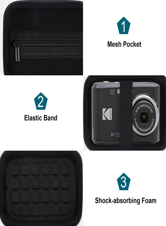 Canboc Carrying Case for Kodak PIXPRO FZ45/ FZ55 16MP Digital Camera, FZ45 Video Vlogging Camera Bag, Mesh Pocket fit Cable, SD Card, Black (Case Only) - Image 5