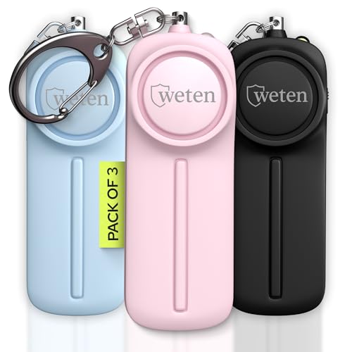 WETEN Personal Safety Alarm Keychain for Women 3 Pack 130dB Siren LED Light Panic Pin SelfDefense Device and Emergency Whistle Alternative for College Travel and Night Walk Protection by Weten - Image 1