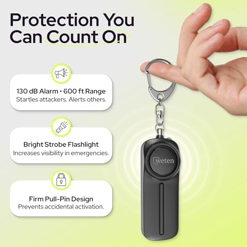 WETEN Personal Safety Alarm Keychain for Women 3 Pack 130dB Siren LED Light Panic Pin SelfDefense Device and Emergency Whistle Alternative for College Travel and Night Walk Protection by Weten - Image 3