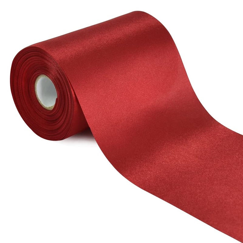 4 Inch x 11 Yards Wide Claret Deep Red Satin Ribbon Solid Fabric Large Ribbon for Cutting Ceremony Kit Grand Opening Chair Sash Table Hair Car Bows Sewing Craft Gift Wrapping Wedding Party Decoration