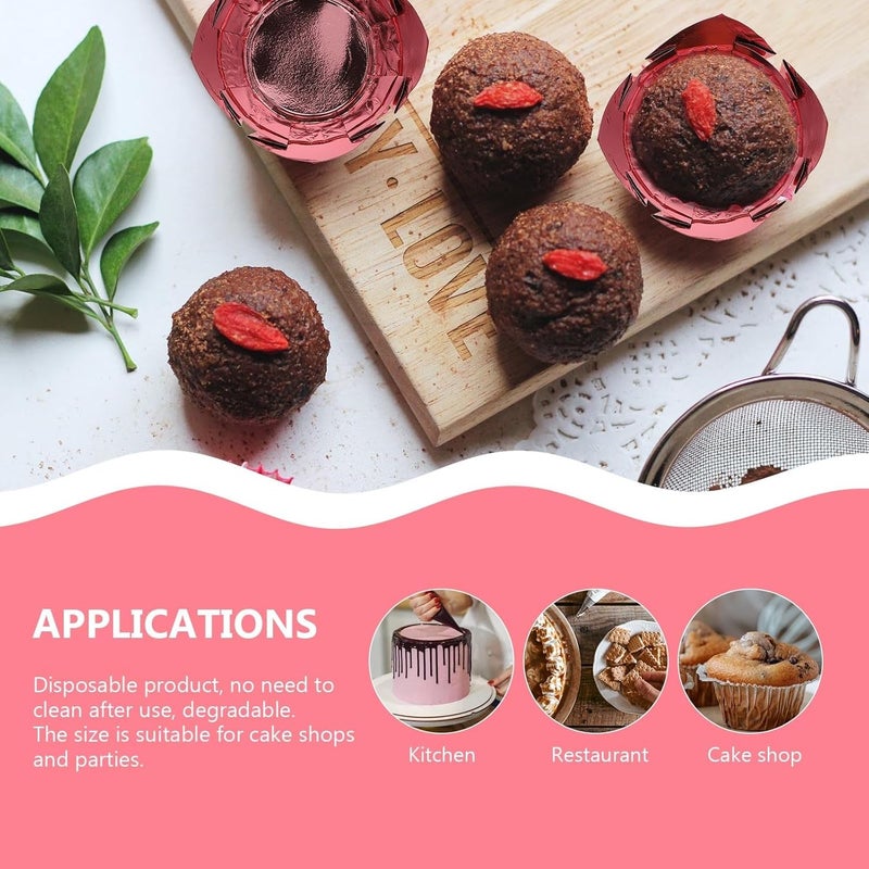 PRETYZOOM Tulip Cake Cups and Cupcake Liners 50pcs Rose Gold Paper Baking Cups Greaseproof Muffin Liners for Home Baking and Dessert Shops - Image 5