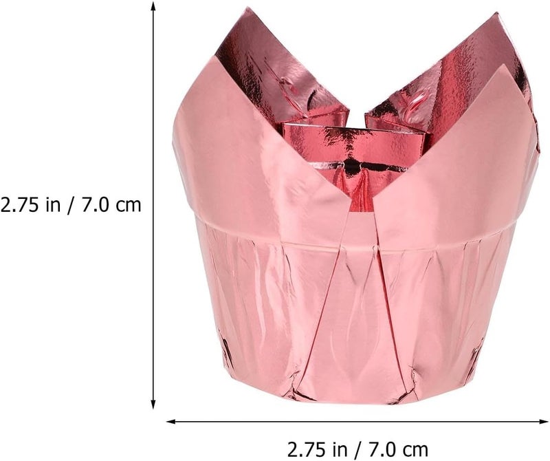 PRETYZOOM Tulip Cake Cups and Cupcake Liners 50pcs Rose Gold Paper Baking Cups Greaseproof Muffin Liners for Home Baking and Dessert Shops - Image 2
