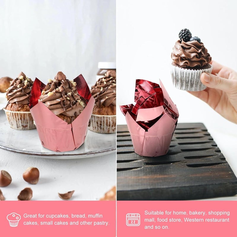 PRETYZOOM Tulip Cake Cups and Cupcake Liners 50pcs Rose Gold Paper Baking Cups Greaseproof Muffin Liners for Home Baking and Dessert Shops - Image 3