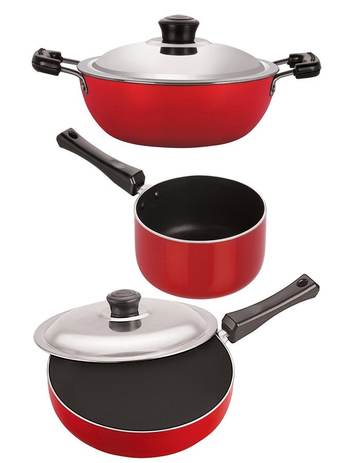 Nirlon Non-Stick Aluminium Pfoa Free Fry Pan Kadai Combo Kicten Utensils Set Offer, 2.6mm_FP13_DKD(B)_SP(M)