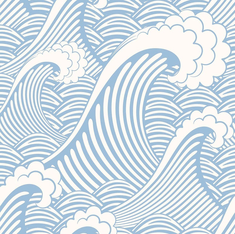 Blooming Wall CPS030 PeelStick Handpainting Seamless Blue White Waves Sea Sprays SelfAdhesive Prepasted Wallpaper Wall Mural 177x118