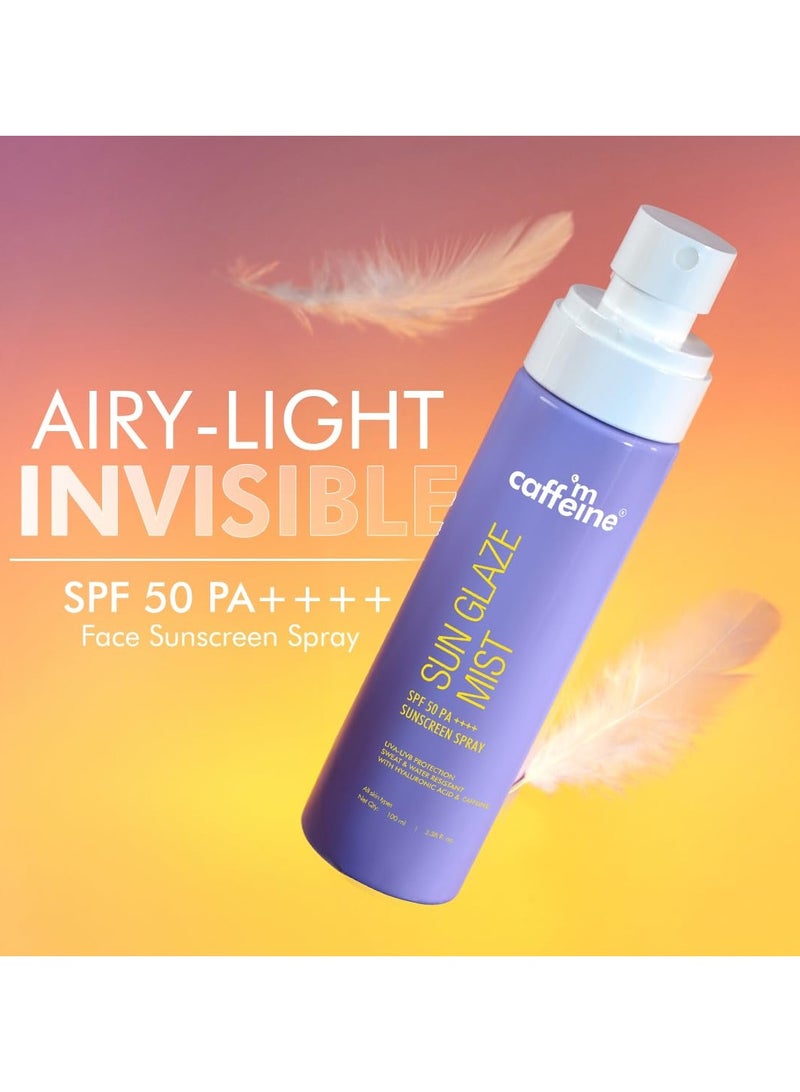 إم كافيين رذاذ واقي من الشمس للوجه بعامل حماية من الشمس SPF 50 PA++++™ 1٪ حمض الهيالورونيك للترطيب | لا توجد طبقة بيضاء | سهل الاستخدام فوق المكياج ورذاذ واقي من الشمس سريع الامتصاص - Image 2