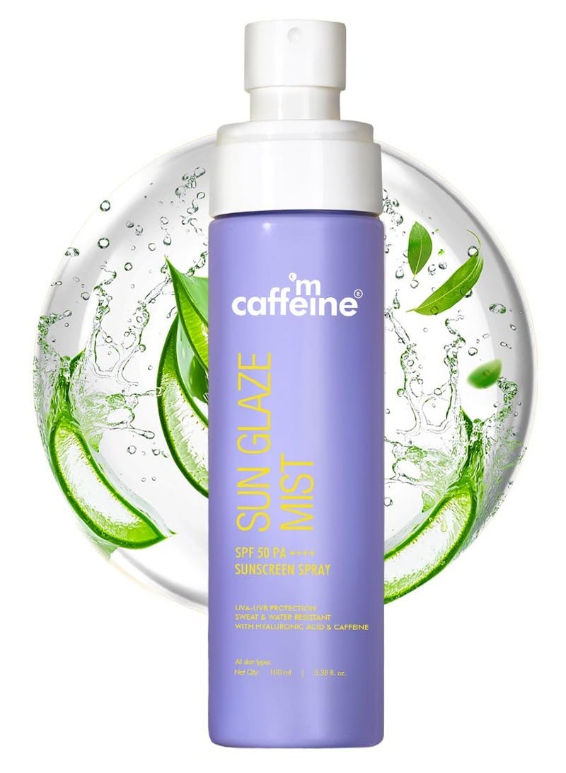 إم كافيين رذاذ واقي من الشمس للوجه بعامل حماية من الشمس SPF 50 PA++++™ 1٪ حمض الهيالورونيك للترطيب | لا توجد طبقة بيضاء | سهل الاستخدام فوق المكياج ورذاذ واقي من الشمس سريع الامتصاص - Image 1