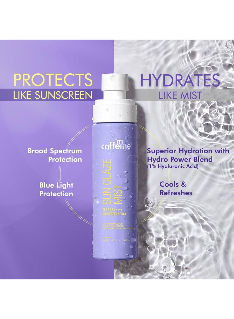 إم كافيين رذاذ واقي من الشمس للوجه بعامل حماية من الشمس SPF 50 PA++++™ 1٪ حمض الهيالورونيك للترطيب | لا توجد طبقة بيضاء | سهل الاستخدام فوق المكياج ورذاذ واقي من الشمس سريع الامتصاص - Image 3