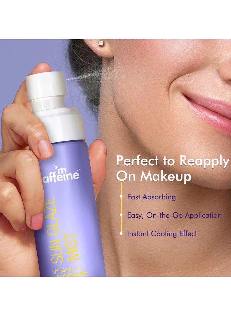 إم كافيين رذاذ واقي من الشمس للوجه بعامل حماية من الشمس SPF 50 PA++++™ 1٪ حمض الهيالورونيك للترطيب | لا توجد طبقة بيضاء | سهل الاستخدام فوق المكياج ورذاذ واقي من الشمس سريع الامتصاص - Image 4
