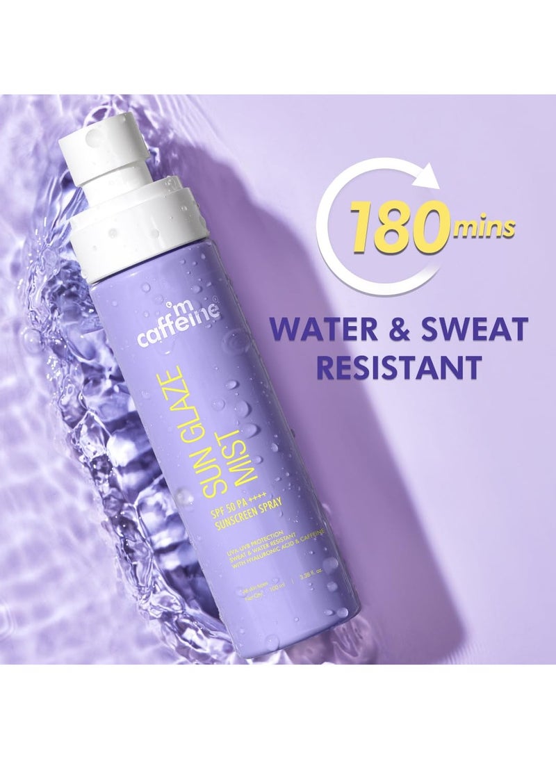 إم كافيين رذاذ واقي من الشمس للوجه بعامل حماية من الشمس SPF 50 PA++++™ 1٪ حمض الهيالورونيك للترطيب | لا توجد طبقة بيضاء | سهل الاستخدام فوق المكياج ورذاذ واقي من الشمس سريع الامتصاص - Image 5