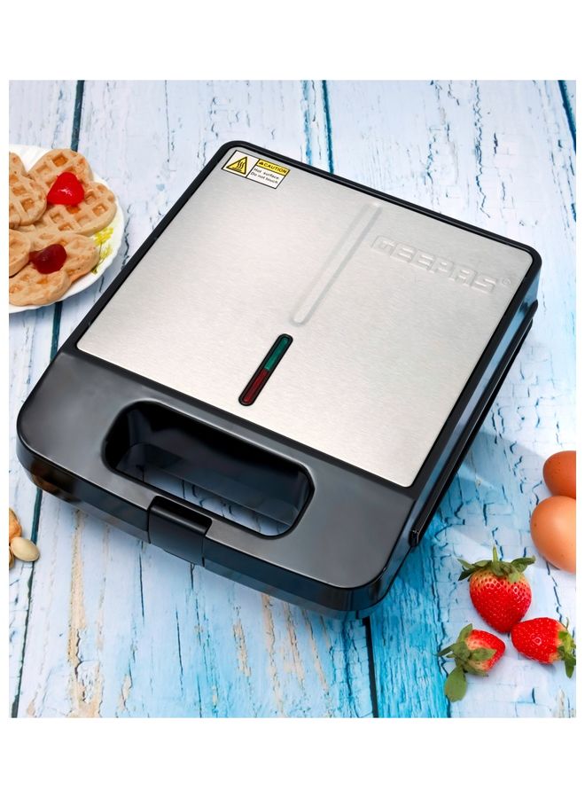 GEEPAS Non-Stick Heart Waffle Maker 4 Slice | Cool Touch Handle | Skid-Resistance Feet 1400 W GWM36543 Silver/Black - Image 1