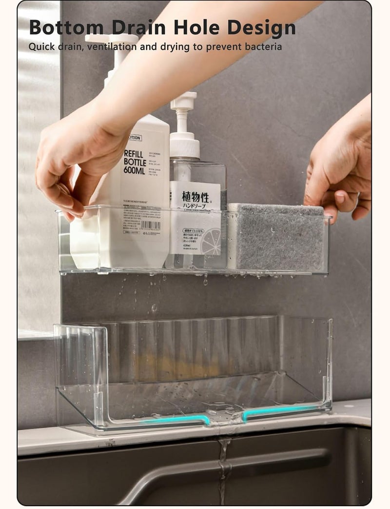 STORICANS Sponge Holder for Kitchen Sink Caddy with High Brush Holder, Kitchen Sink Organizer Countertop Soap Dispenser Organizers and Storage Essentials (Black) - Image 2
