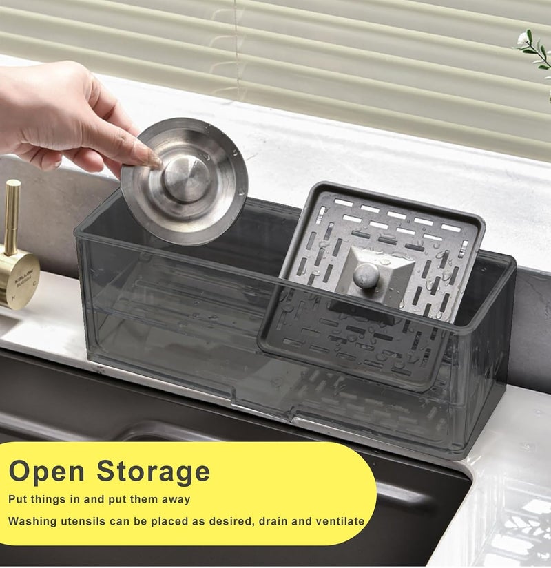 STORICANS Sponge Holder for Kitchen Sink Caddy with High Brush Holder, Kitchen Sink Organizer Countertop Soap Dispenser Organizers and Storage Essentials (Black) - Image 4