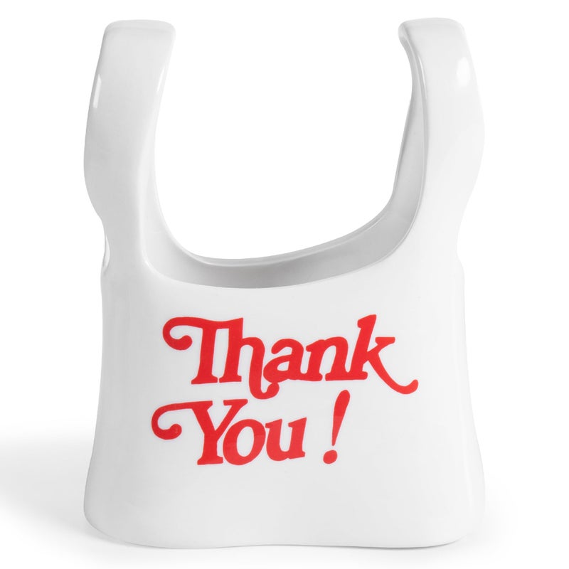 BuzzingCosmos Handmade Ceramic Bag Flower Vase with Red â€œThank Youâ€ Print | Glossy White Purse Vase for Modern Home Decor, Mantel, Kitchen, Living Room, Table Centerpiece - Image 1