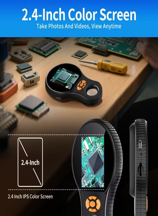 ميكروسكوب رقمي محمول 500X – شاشة ملونة 6.1 سم، كاميرا 200 ميجابكسل، 8 مصابيح LED، بطارية قابلة للشحن، شحن USB – للمراقبة الدقيقة للعملات، المجوهرات، إصلاح لوحات PCB ومراقبة الحشرات - Image 3