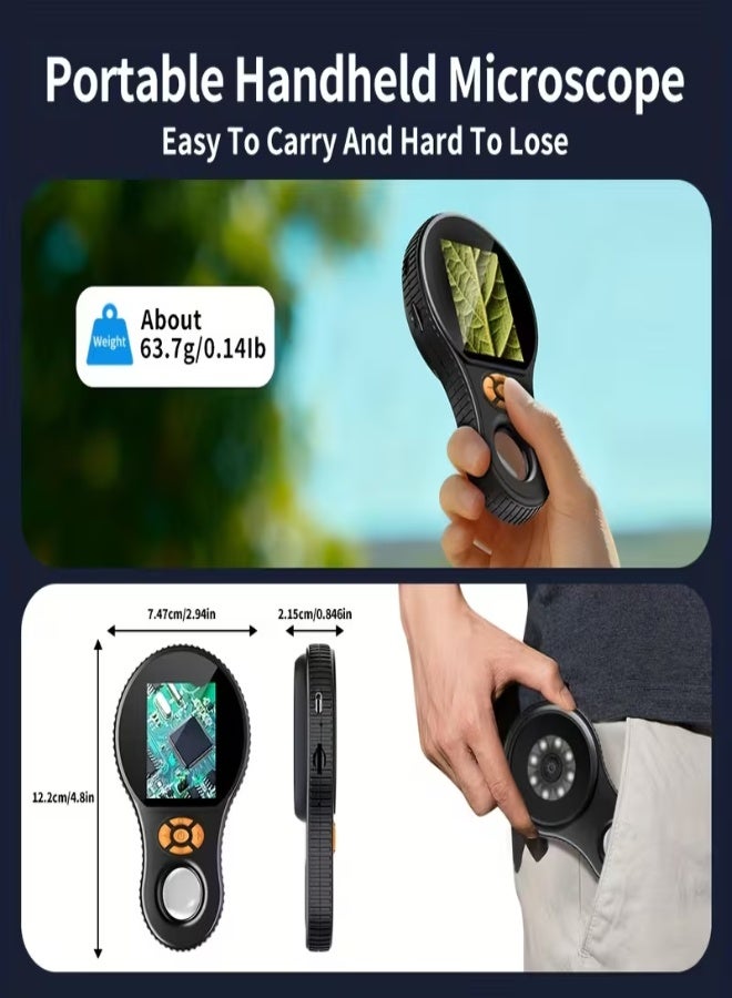 ميكروسكوب رقمي محمول 500X – شاشة ملونة 6.1 سم، كاميرا 200 ميجابكسل، 8 مصابيح LED، بطارية قابلة للشحن، شحن USB – للمراقبة الدقيقة للعملات، المجوهرات، إصلاح لوحات PCB ومراقبة الحشرات - Image 2