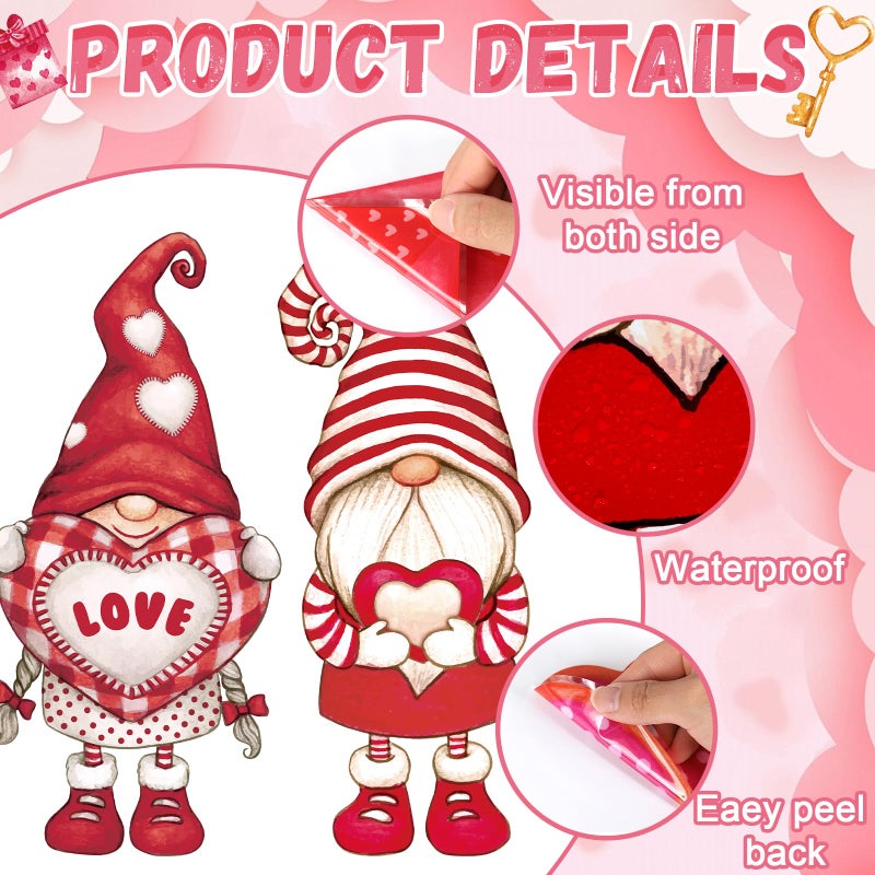 ojustbeok Valentine's Day Extra Large Window Clings Decorations Heart Gnome Elf Window Decals Valentines Red Pink Gnome Double-Sided Reusable Stickers for Valentine's Day Wedding Home Office School Decor - Image 3