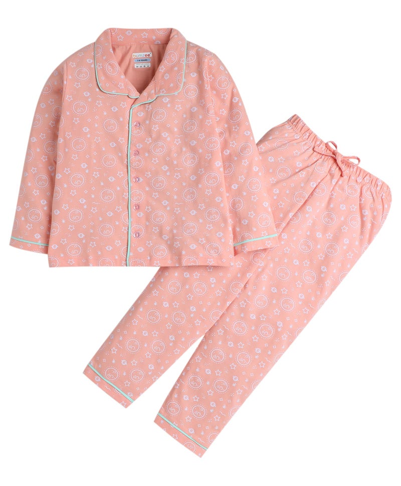 BUMZEE Peach Girls Full Sleeves Cotton Night Suit Age - 6-7 Years (Peb9185J-pch) - Image 1