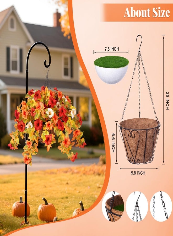 Ammyoo Artificial Fake Fall Flowers with Hanging Basket Plants for Outdoor Autumn Decoration,Silk Faux Flower UV Resistant Petunias for Home Porch Patio Garden Balcony Yard Decor Real Looking(Orange White) - Image 3