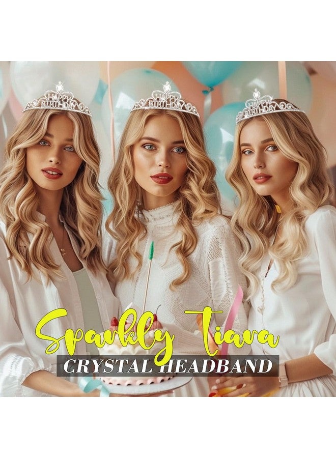 GENBREE Happy Birthday Crown Headband Sparkly Birthday Tiara Princess Party Festival Hair Accessories For Women (Silver, One Size)  - Image 2