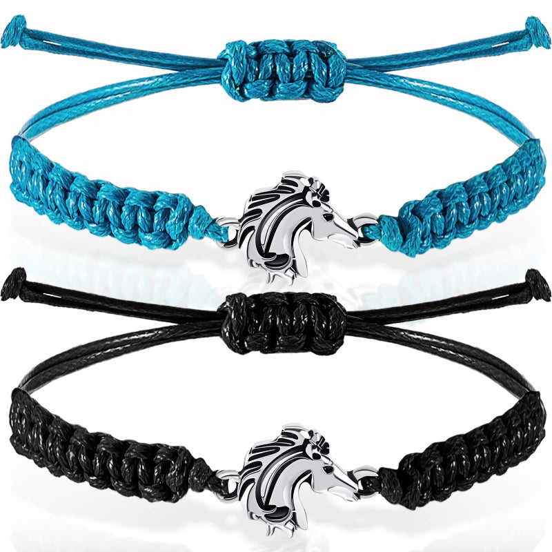 MTLEE Horse Bit Charm Bracelet 2 Pcs Horse Lovers Equestrian Jewelry Adjustable Hose Charm Bracelets for Teens Girls Boys (Blue, Black) - Image 1